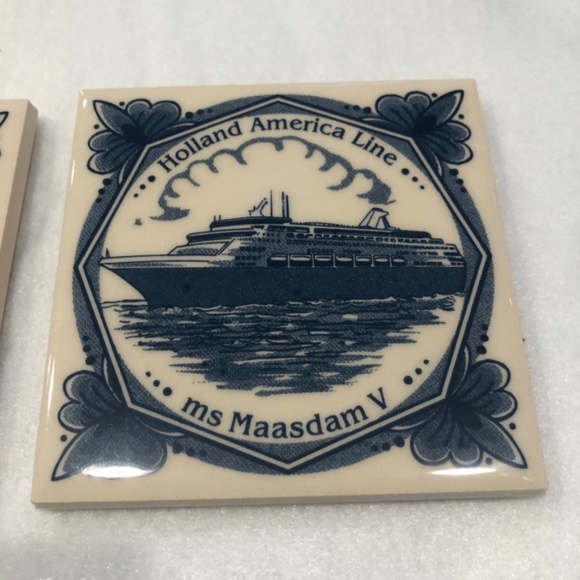 HOLLAND AMERICA LINE MS MAASDAM V CERAMIC TILE COASTERS - SET OF 2 - Picture 4 of 8